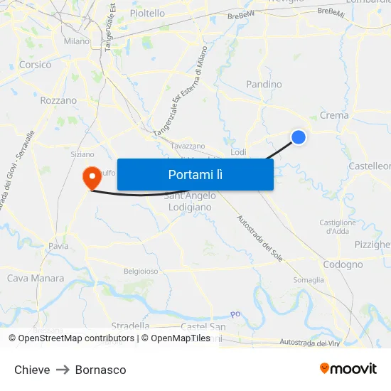 Chieve to Bornasco map