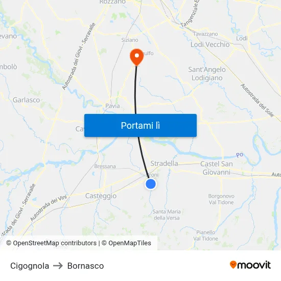 Cigognola to Bornasco map