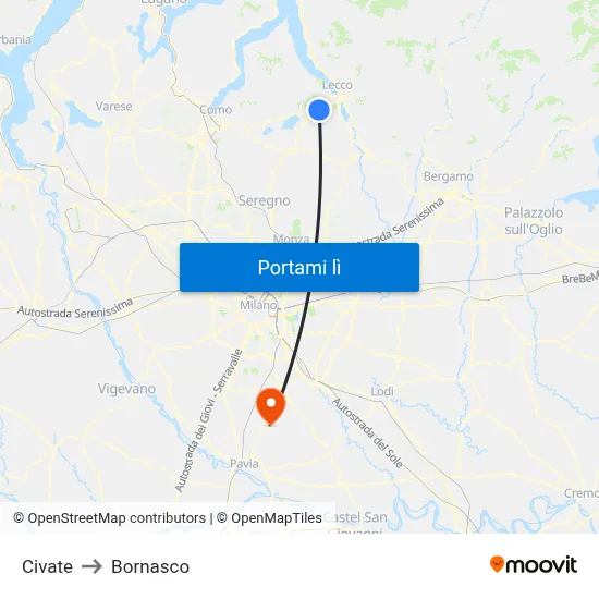 Civate to Bornasco map