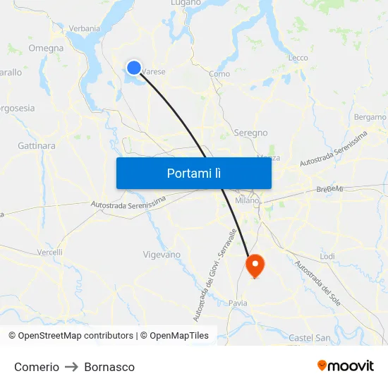 Comerio to Bornasco map