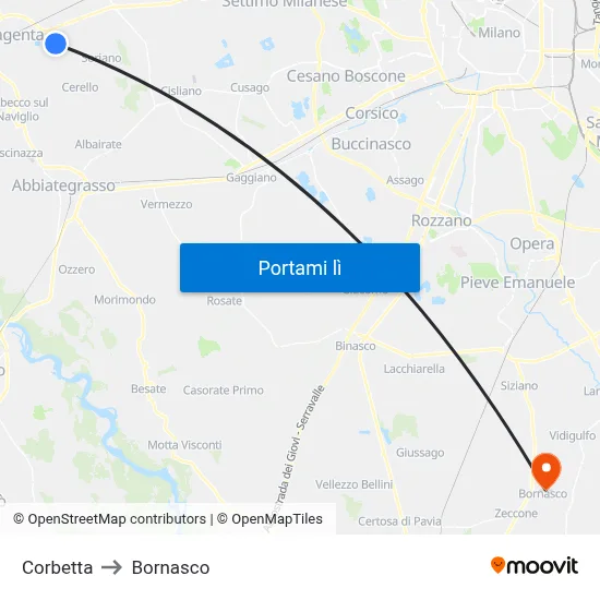 Corbetta to Bornasco map