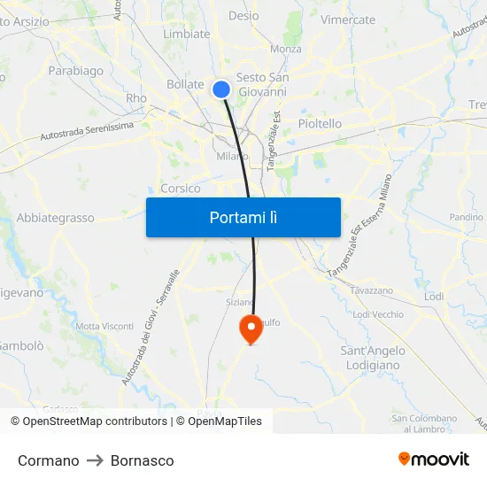 Cormano to Bornasco map