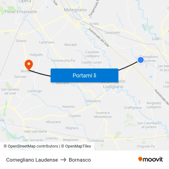 Cornegliano Laudense to Bornasco map