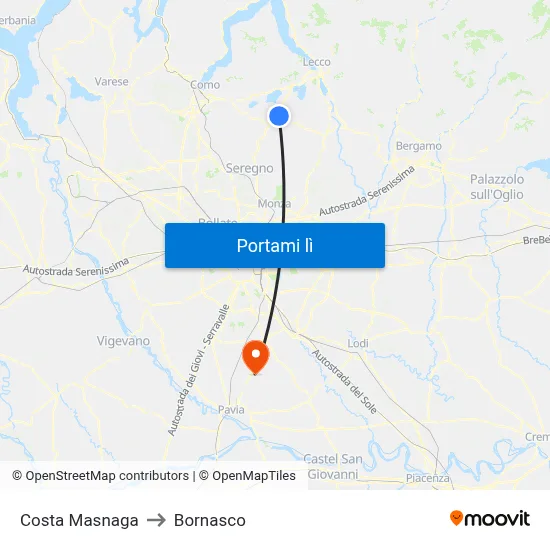 Costa Masnaga to Bornasco map