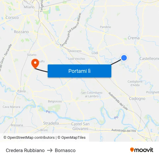 Credera Rubbiano to Bornasco map