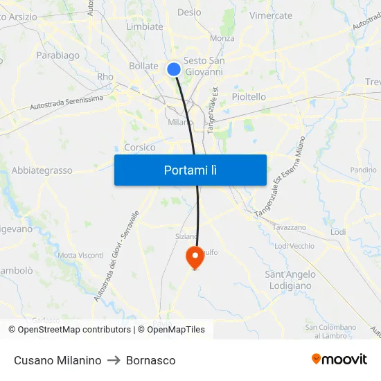 Cusano Milanino to Bornasco map