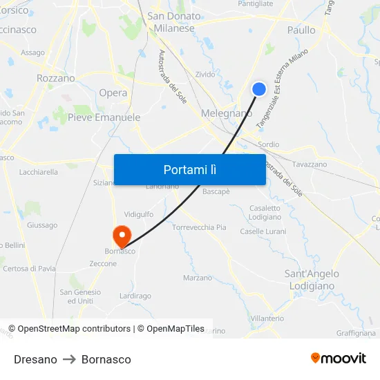 Dresano to Bornasco map