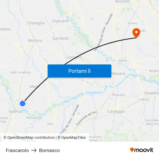 Frascarolo to Bornasco map