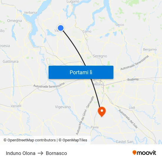 Induno Olona to Bornasco map