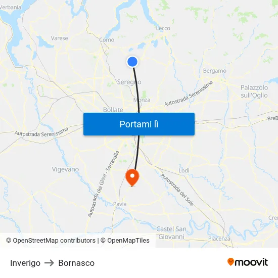 Inverigo to Bornasco map