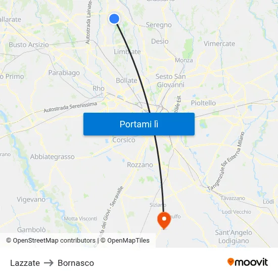 Lazzate to Bornasco map