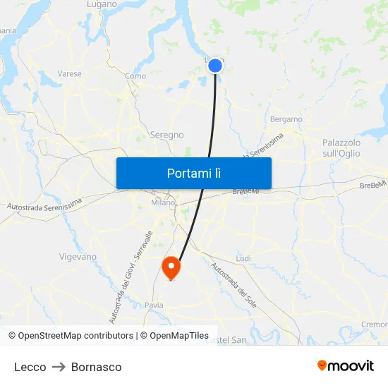 Lecco to Bornasco map