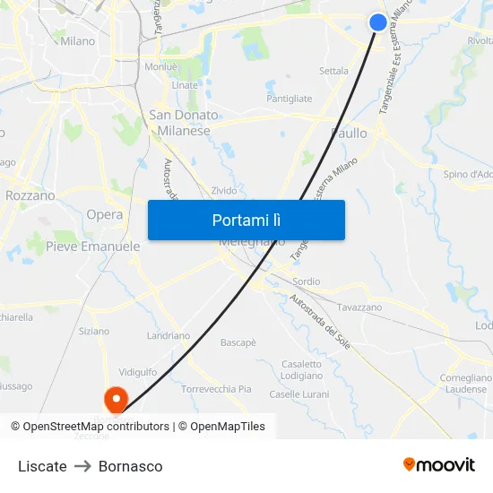 Liscate to Bornasco map