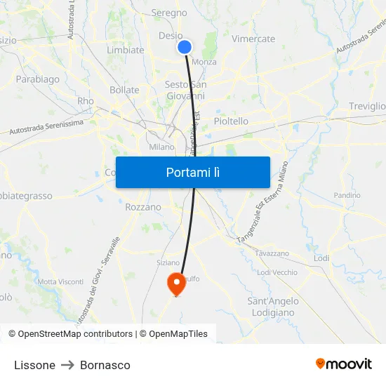 Lissone to Bornasco map