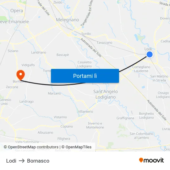 Lodi to Bornasco map