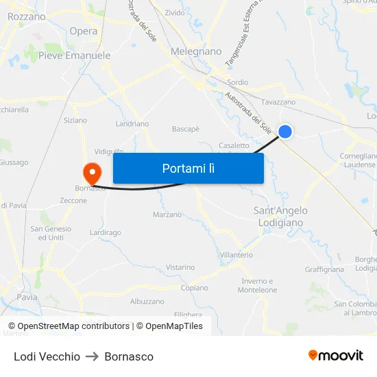 Lodi Vecchio to Bornasco map