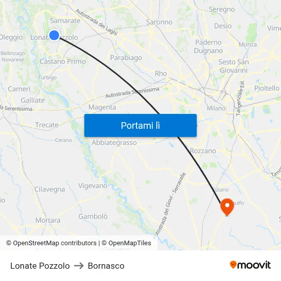 Lonate Pozzolo to Bornasco map