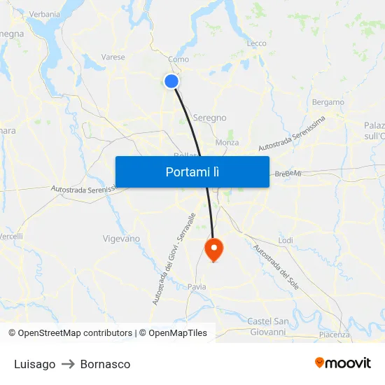 Luisago to Bornasco map