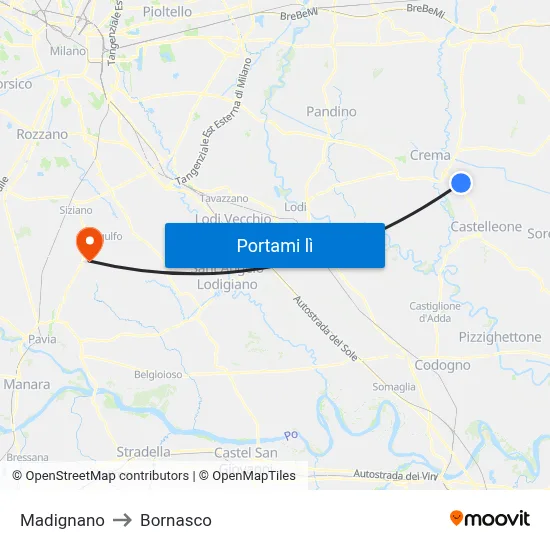 Madignano to Bornasco map
