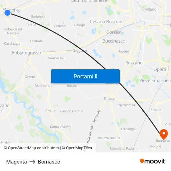 Magenta to Bornasco map