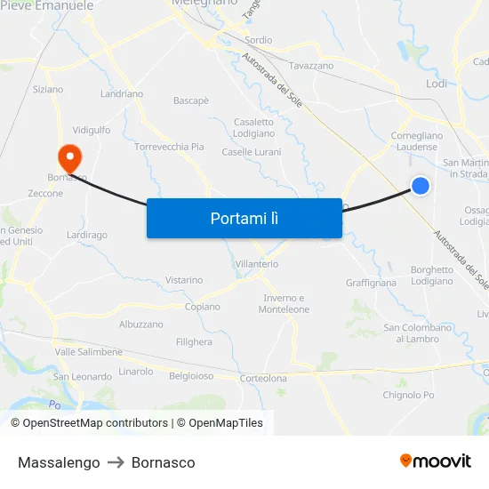 Massalengo to Bornasco map