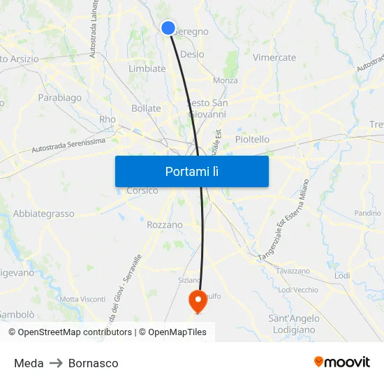 Meda to Bornasco map