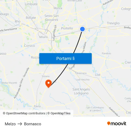 Melzo to Bornasco map