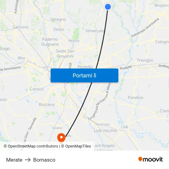 Merate to Bornasco map