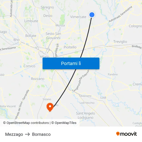 Mezzago to Bornasco map