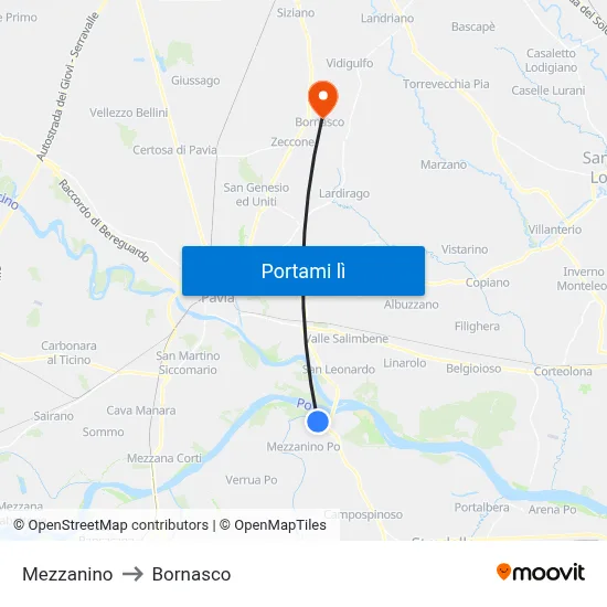 Mezzanino to Bornasco map