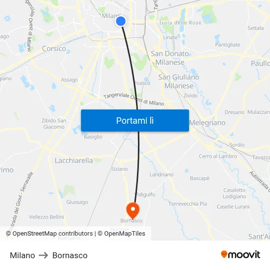 Milano to Bornasco map