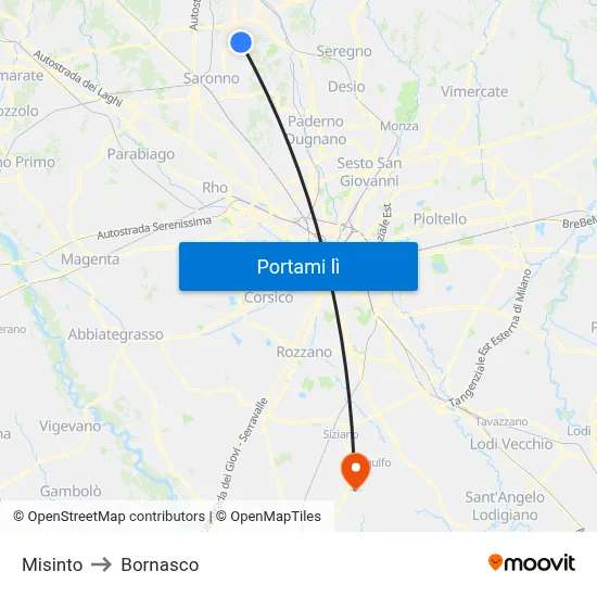 Misinto to Bornasco map