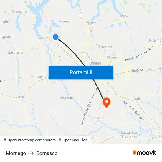 Mornago to Bornasco map