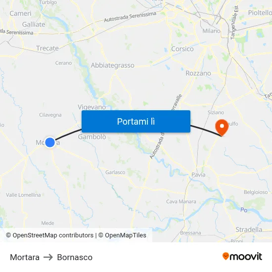 Mortara to Bornasco map