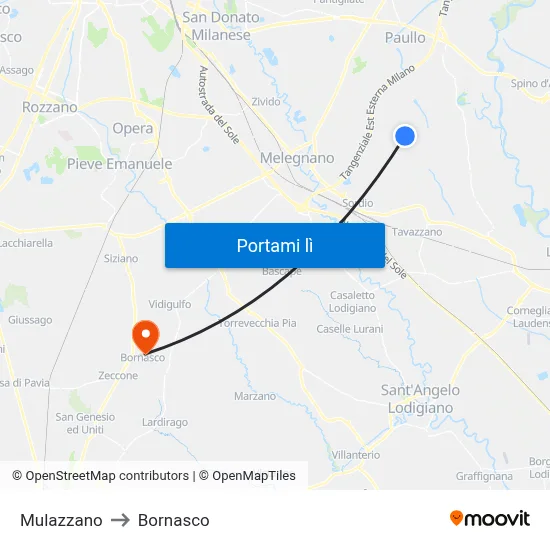 Mulazzano to Bornasco map