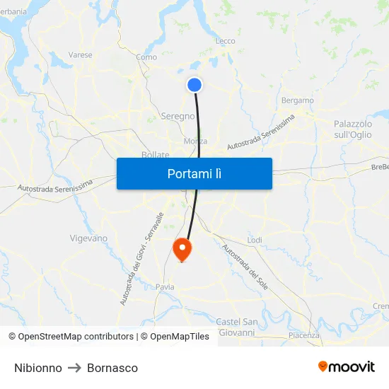 Nibionno to Bornasco map