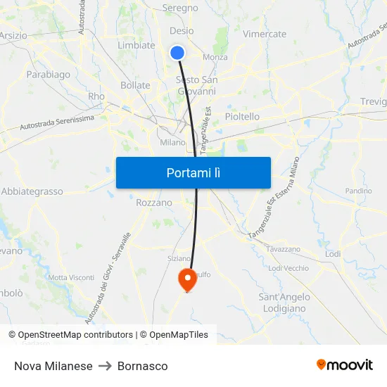 Nova Milanese to Bornasco map