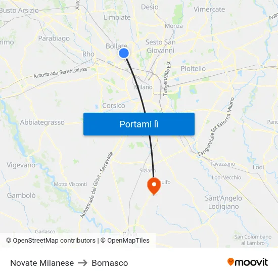 Novate Milanese to Bornasco map