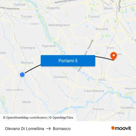 Olevano Di Lomellina to Bornasco map