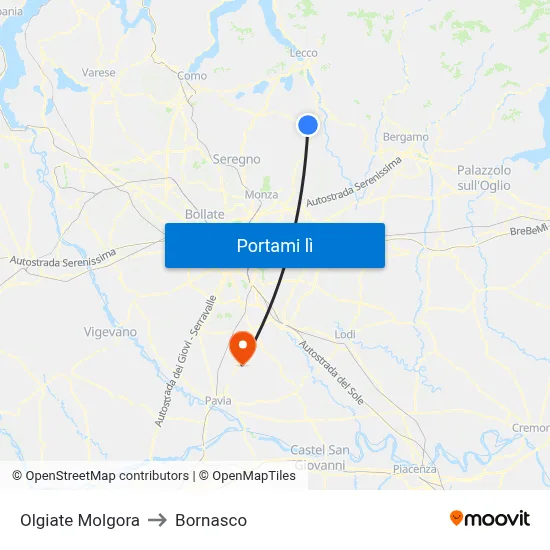 Olgiate Molgora to Bornasco map