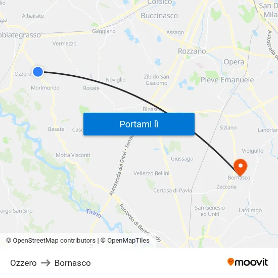 Ozzero to Bornasco map