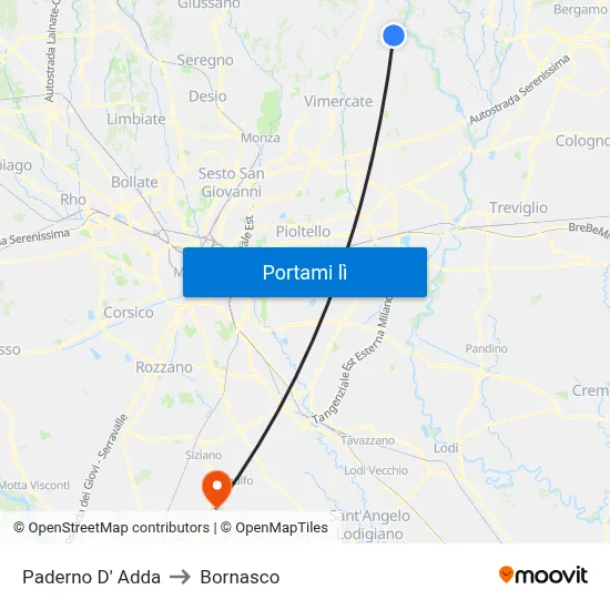 Paderno D' Adda to Bornasco map