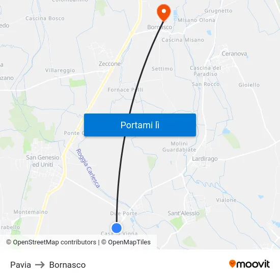 Pavia to Bornasco map