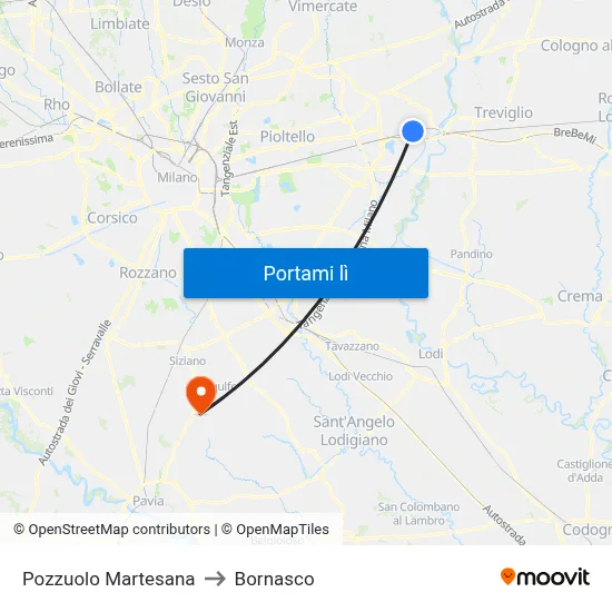 Pozzuolo Martesana to Bornasco map