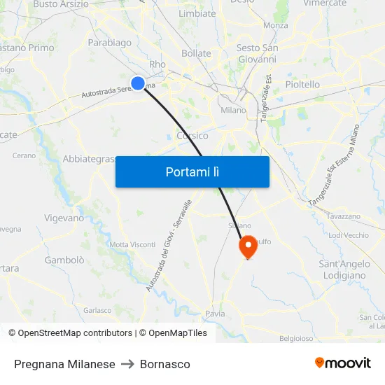 Pregnana Milanese to Bornasco map