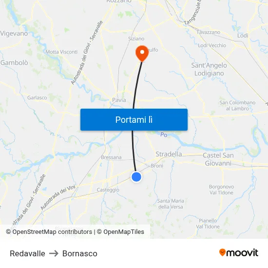 Redavalle to Bornasco map