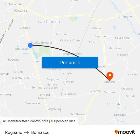 Rognano to Bornasco map