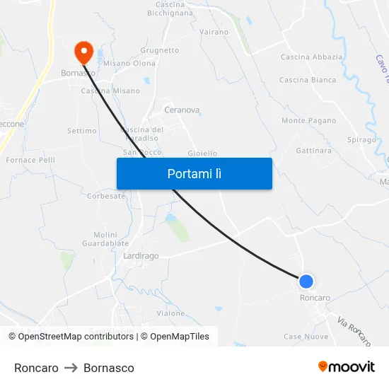 Roncaro to Bornasco map