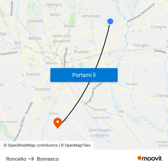 Roncello to Bornasco map