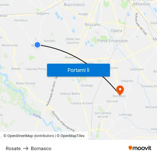 Rosate to Bornasco map